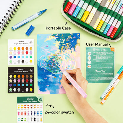 Ohuhu Acrylic Markers 24 Colors 48 Pack