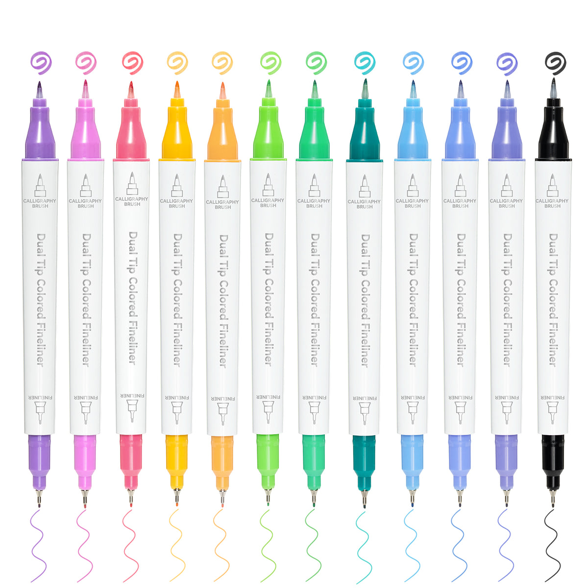 Ohuhu Colored Fineliner & Brush Pens, 12 Colors
