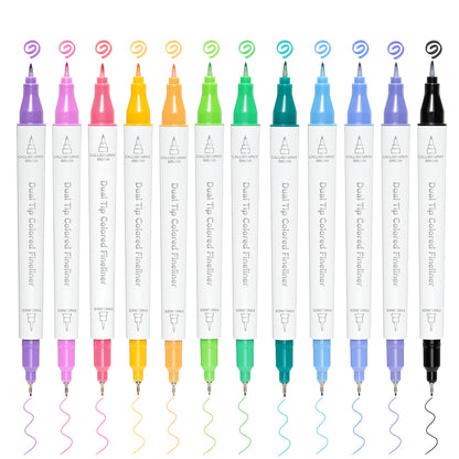 Ohuhu Colored Fineliner & Brush Pens, 12 Colors