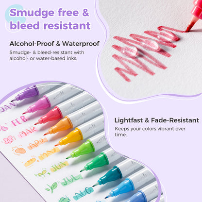 Ohuhu Colored Fineliner & Brush Pens, 12 Colors