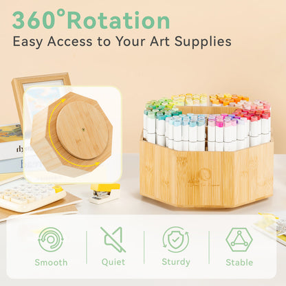 Ohuhu 360° Bamboo Rotating Marker Organizer