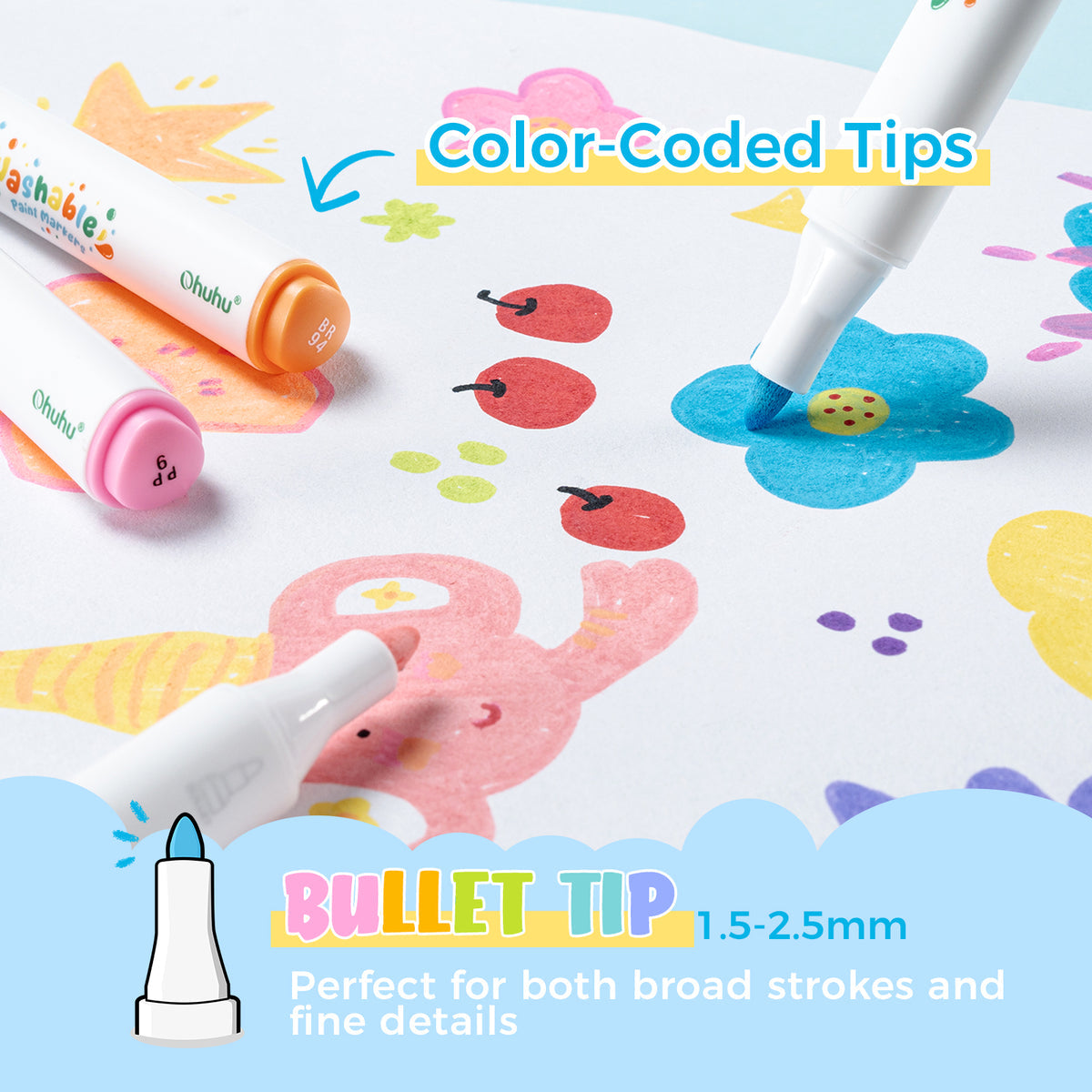 Ohuhu Washable Acrylic Paint Markers for Kids Bullet Tip
