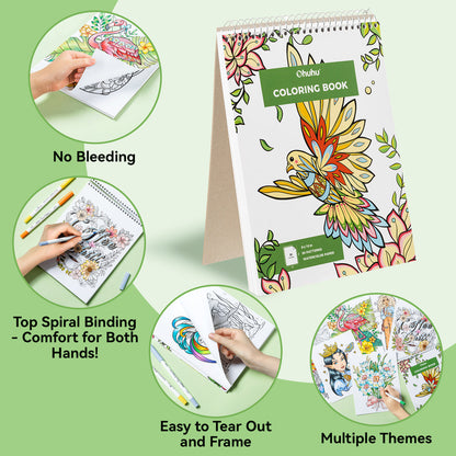 Ohuhu Pupe B 40 Paper-friendly (No Peeling)  Markers＆ Coloring Book Set