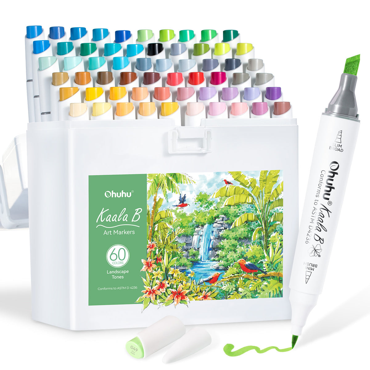 Ohuhu Kaala B Dual Tips Alcohol Art Markers, Slim Broad & Mini Brush