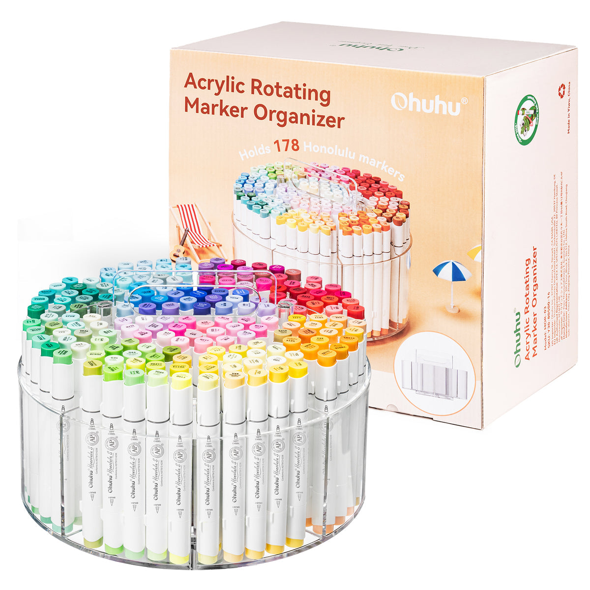 Ohuhu 360° Rotating Clear Acrylic Marker Organizer