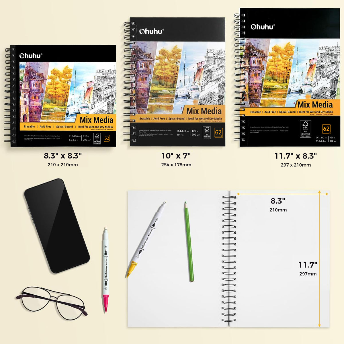 Ohuhu Spiral-Bound Mix Media Pad for Multiple Techniques