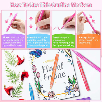 Ohuhu Water-Based Glitter Metallic Marker Pens, 12 Shimmer Colors