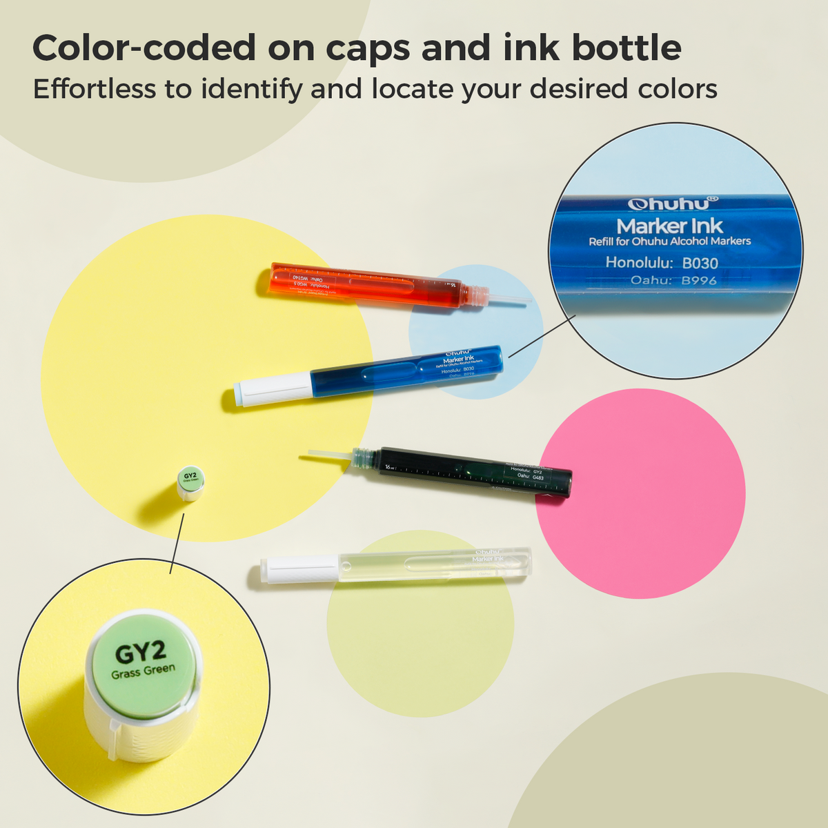 Ohuhu Marker Ink E615 / E644 / YR91 Refill for Alcohol marker