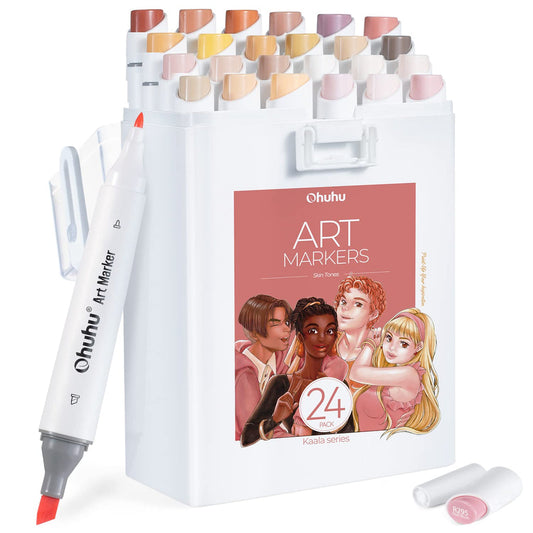 Ohuhu Kaala  Slim Broad and Fine Dual Tips Alcohol Art Markers-24 Color Skin Tone